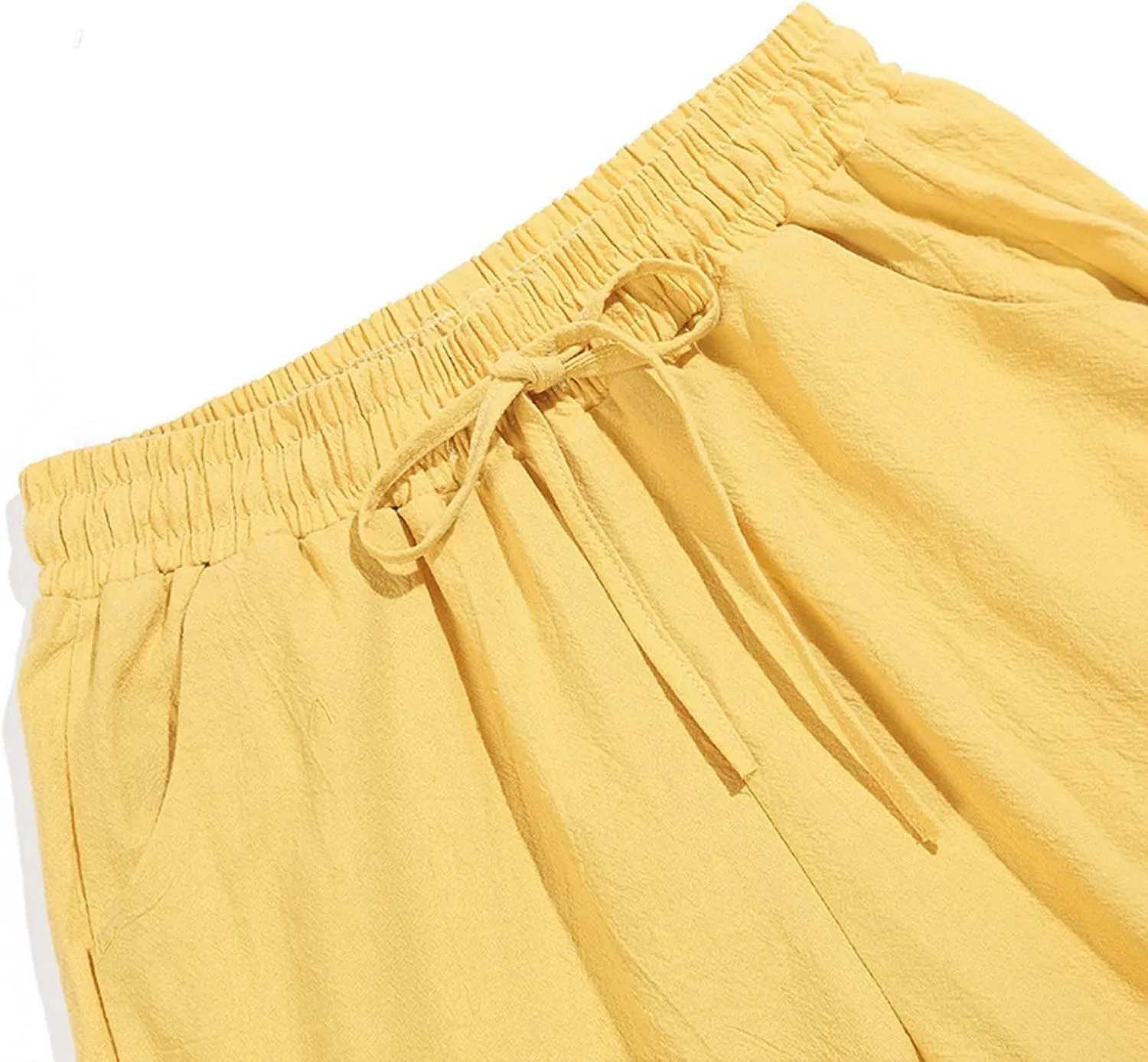 Women's Cotton Linen Straight Leg Pants Elastic Drawstring Summer Trousers with Pockets Casual Beach Lounge Pants
