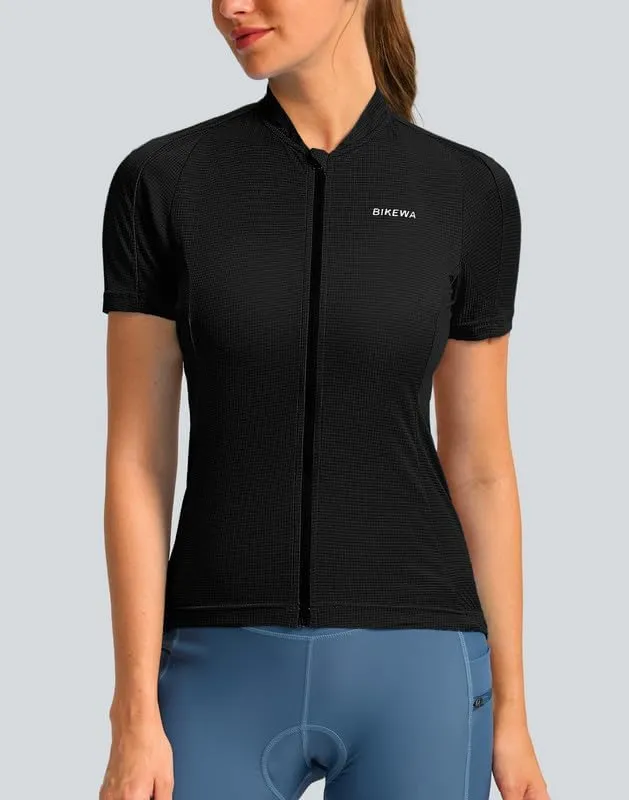 Women's Cycling Jersey Short Sleeve Bike Shirts Full Zipper Bicycle Biking Tops with Pockets Road Mountain Riding