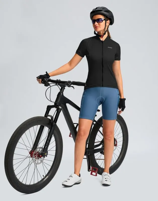 Women's Cycling Jersey Short Sleeve Bike Shirts Full Zipper Bicycle Biking Tops with Pockets Road Mountain Riding