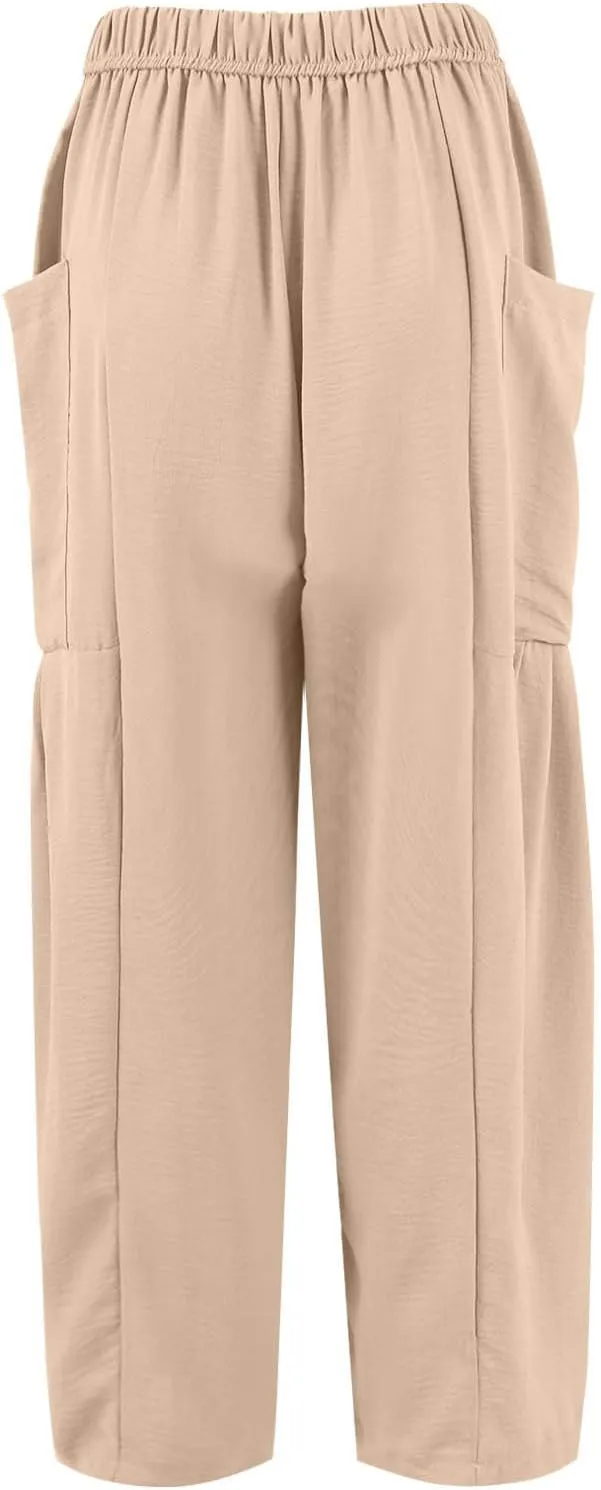 Womens Dress Pants Wide Leg High Waisted Drawstring Beach Pants Long Summer Loose Casual Flowy Palazzo Harem Trousers