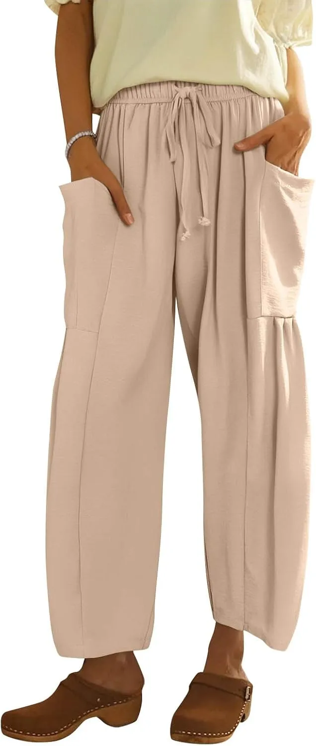 Womens Dress Pants Wide Leg High Waisted Drawstring Beach Pants Long Summer Loose Casual Flowy Palazzo Harem Trousers
