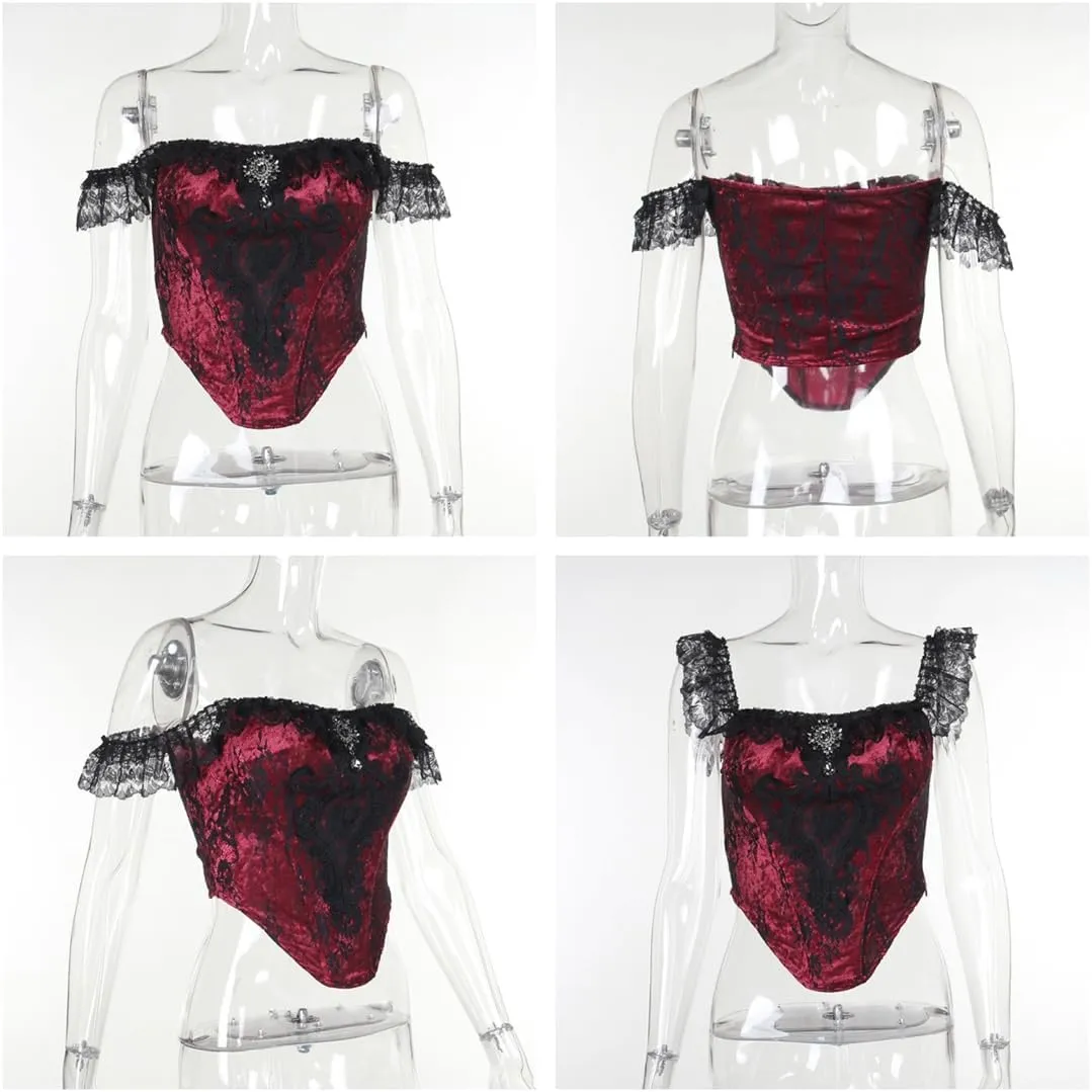 Womens Gothic Crop Top Goth Grunge Lace Tank Tops Punk Y2k Cami Alt Shirts Streetwear Casual Camisole
