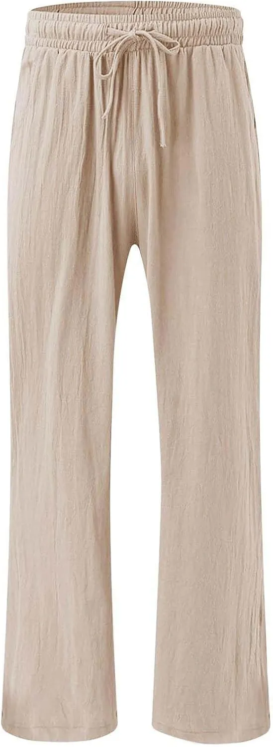 Womens Linen Pant 2025 Summer Casual Wide Leg Palazzo Pant Loose Smocked High Waist Work Slack Flowy Beach Trousers