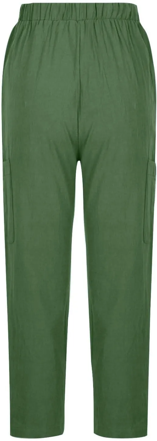 Women's Linen Pants Casual High Waisted Straight Leg Cotton Linen Pants Beach Summer Lounge Trousers with Pockets