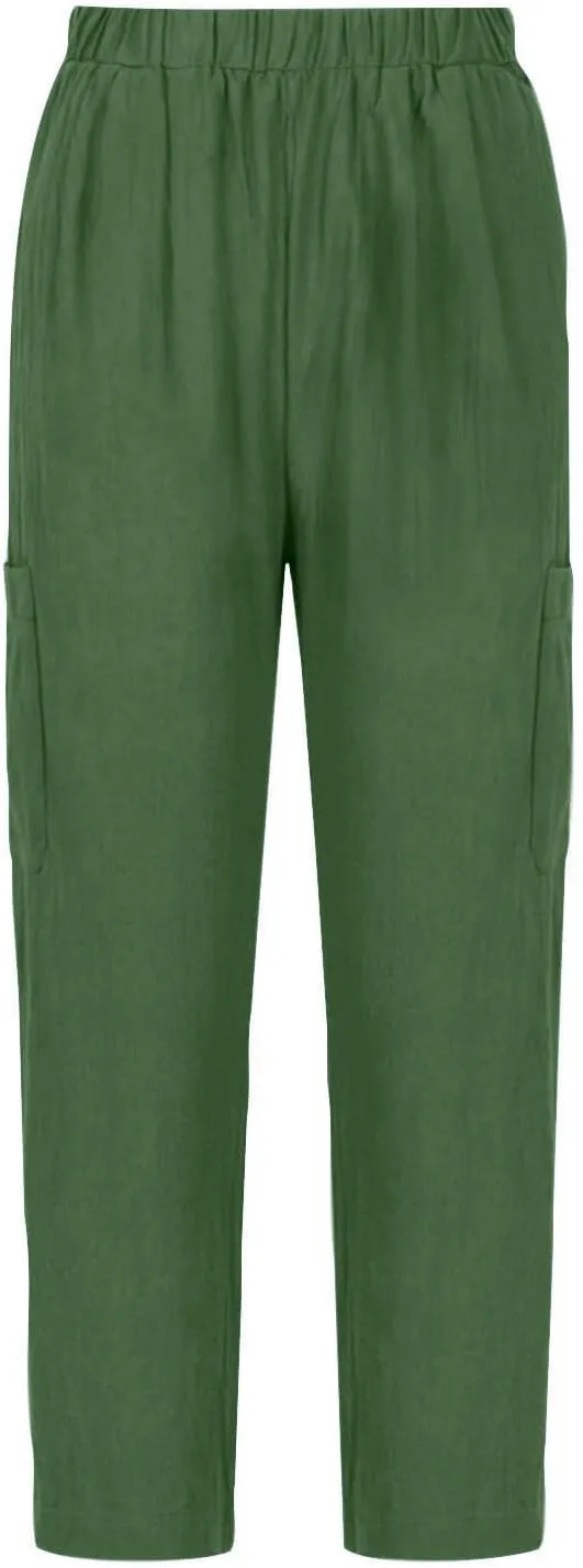Women's Linen Pants Casual High Waisted Straight Leg Cotton Linen Pants Beach Summer Lounge Trousers with Pockets