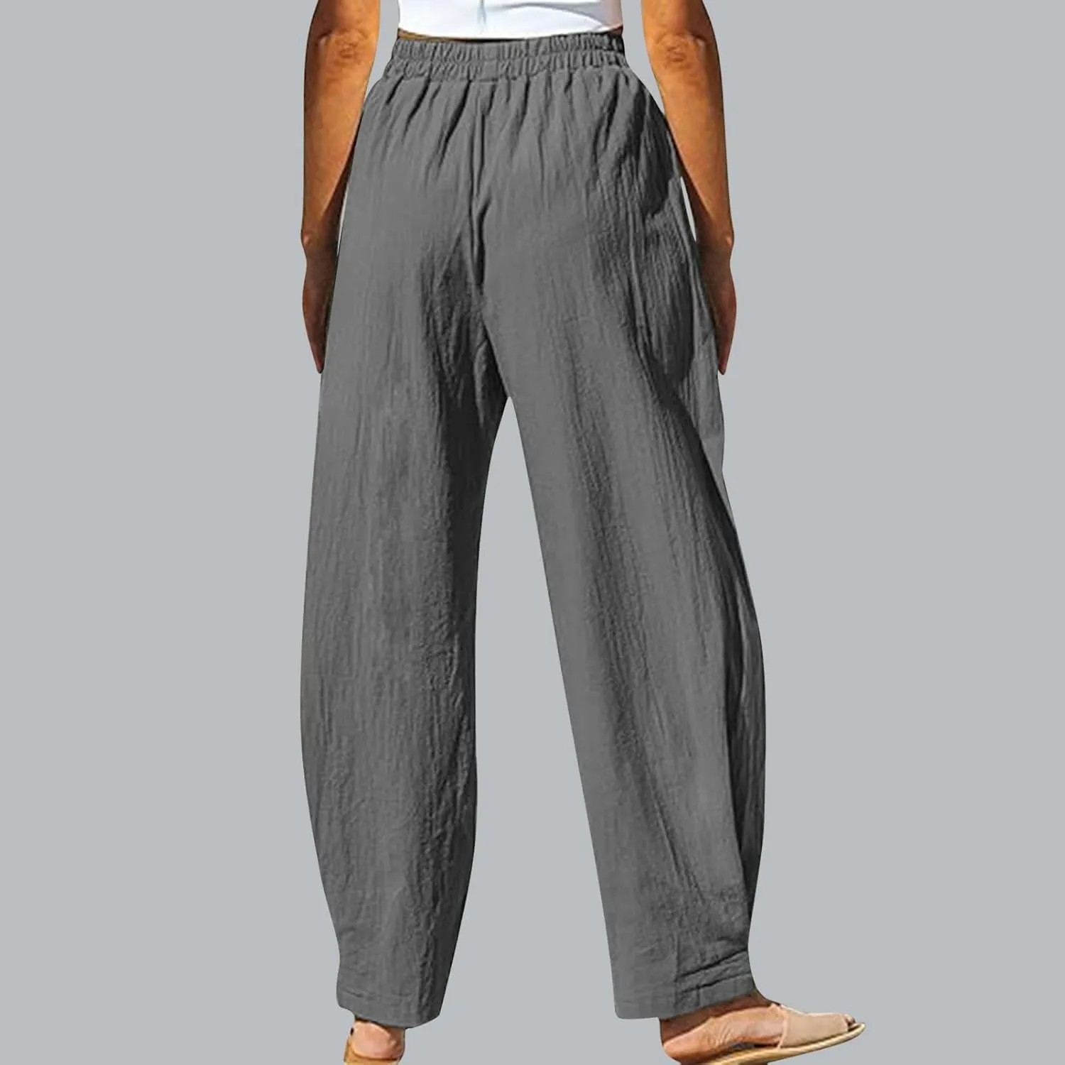 Women's Linen Pants Elastic Waist High Waisted Pants Comfy Straight Leg Trousers 2025 Trendy Summer Clothes