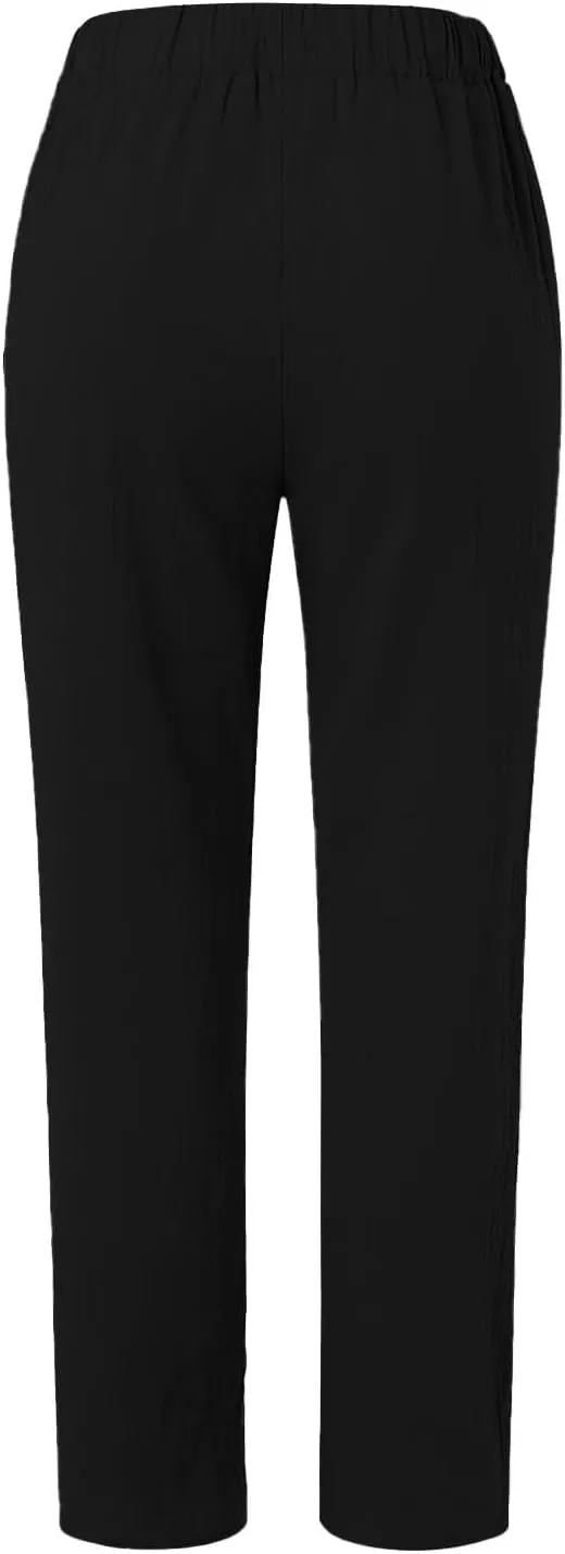 Womens Linen Pants High Waisted Summer Beach Pants Elastic Waist Tapered Pants, Small-5X-Large, Beige