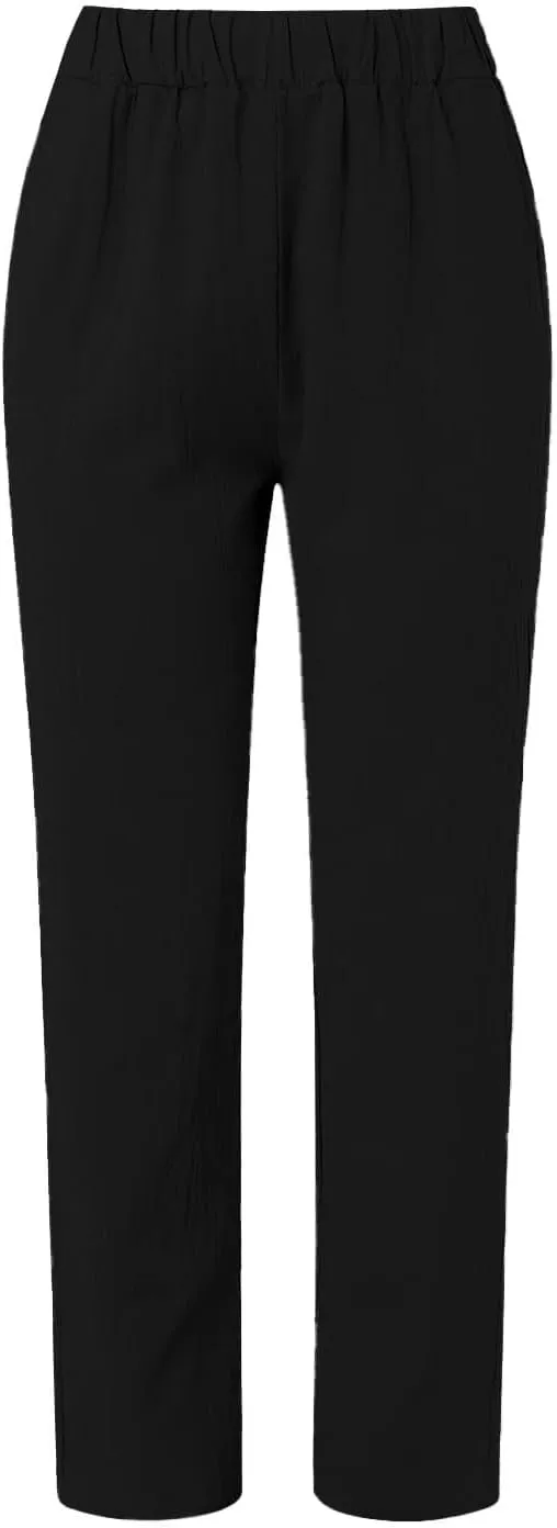 Womens Linen Pants High Waisted Summer Beach Pants Elastic Waist Tapered Pants, Small-5X-Large, Beige