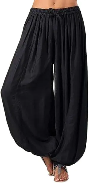 Women's Linen Pants Linen Wide Leg Pants for Women Casual Elastic Waisted Linen Pants for Women Flowy Lounge Beach Trousers