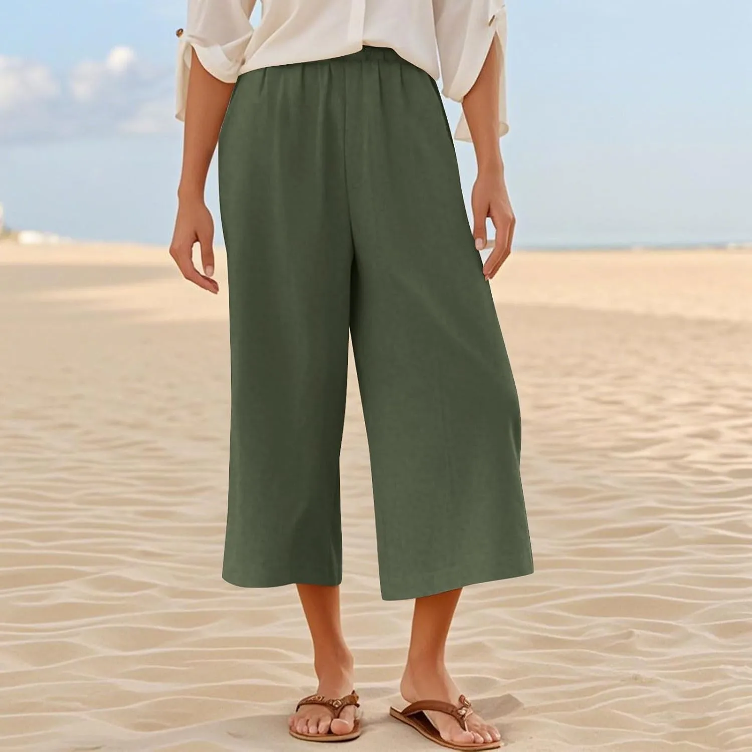 Womens Linen Pants Plus Size Dressy Casual Wide Leg Pants Summer Flowy Baggy Drawstring Palazzo Trousers 2025