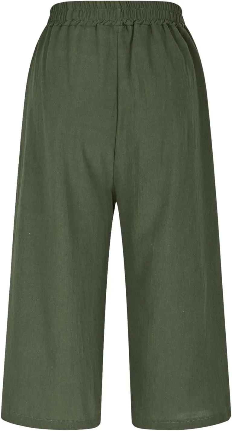 Womens Linen Pants Plus Size Dressy Casual Wide Leg Pants Summer Flowy Baggy Drawstring Palazzo Trousers 2025