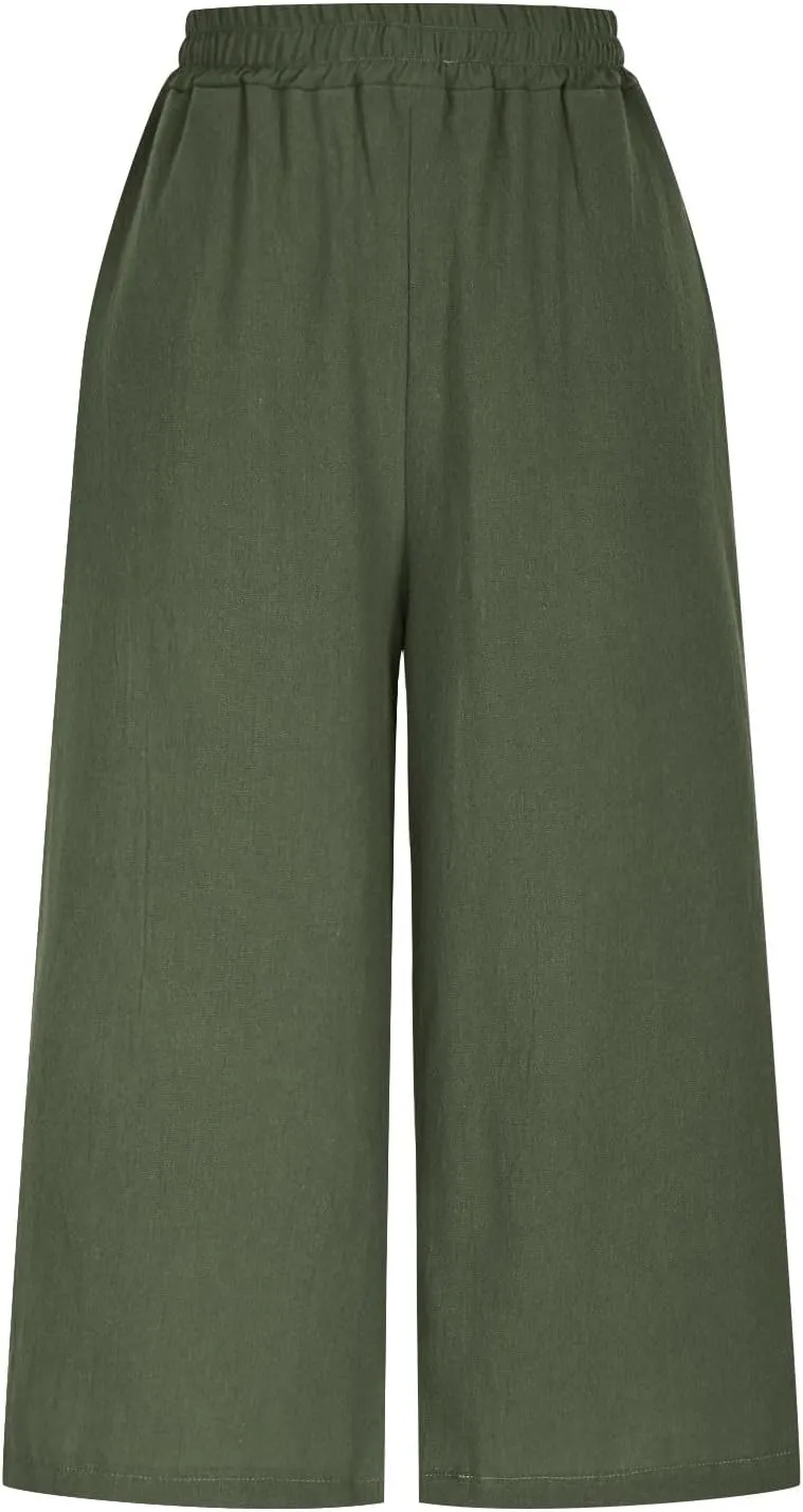 Womens Linen Pants Plus Size Dressy Casual Wide Leg Pants Summer Flowy Baggy Drawstring Palazzo Trousers 2025