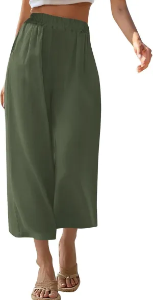 Womens Linen Pants Plus Size Dressy Casual Wide Leg Pants Summer Flowy Baggy Drawstring Palazzo Trousers 2025