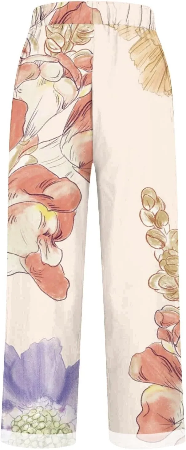Women's Linen Pants Solid Elastic Pants Long Drawstring Linen Women Waist Cotton Casual Pants with Pockets Petite