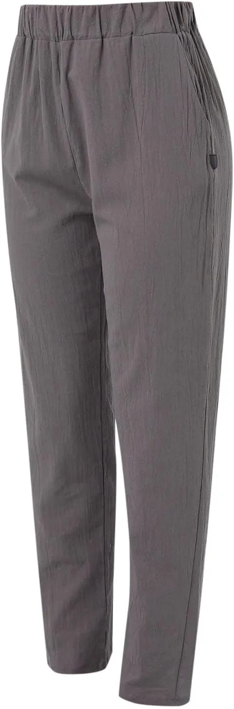 Womens Linen Pants with Pockets Straight Leg Loose Elastic High Waist Trousers Summer Casual Beach Pant Office Slacks