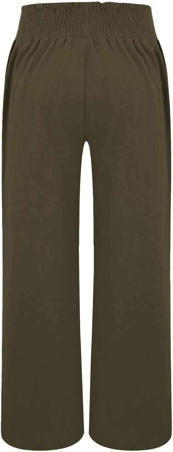 Womens Palazzo Linen Pants Wide Leg Casual Lightweight High Waist Trousers Summer Hawaii Beach Pants Vacation Outfits