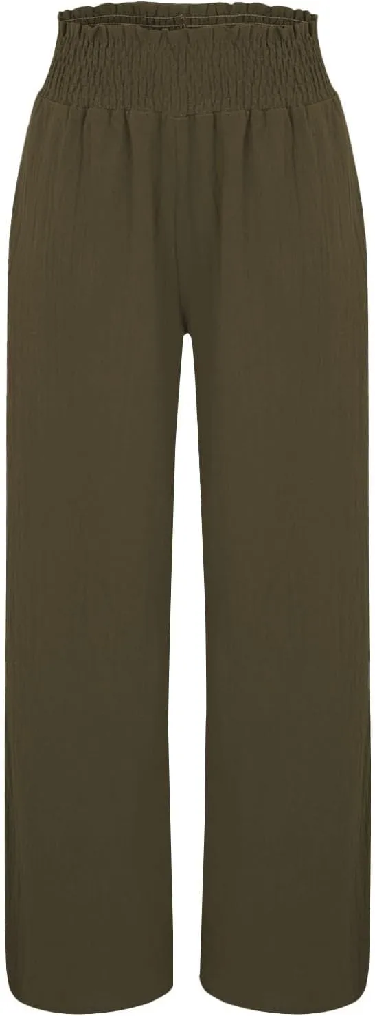 Womens Palazzo Linen Pants Wide Leg Casual Lightweight High Waist Trousers Summer Hawaii Beach Pants Vacation Outfits
