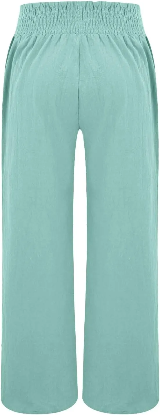 Womens Palazzo Linen Pants Wide Leg Casual Lightweight High Waist Trousers Summer Hawaii Beach Pants Vacation Outfits
