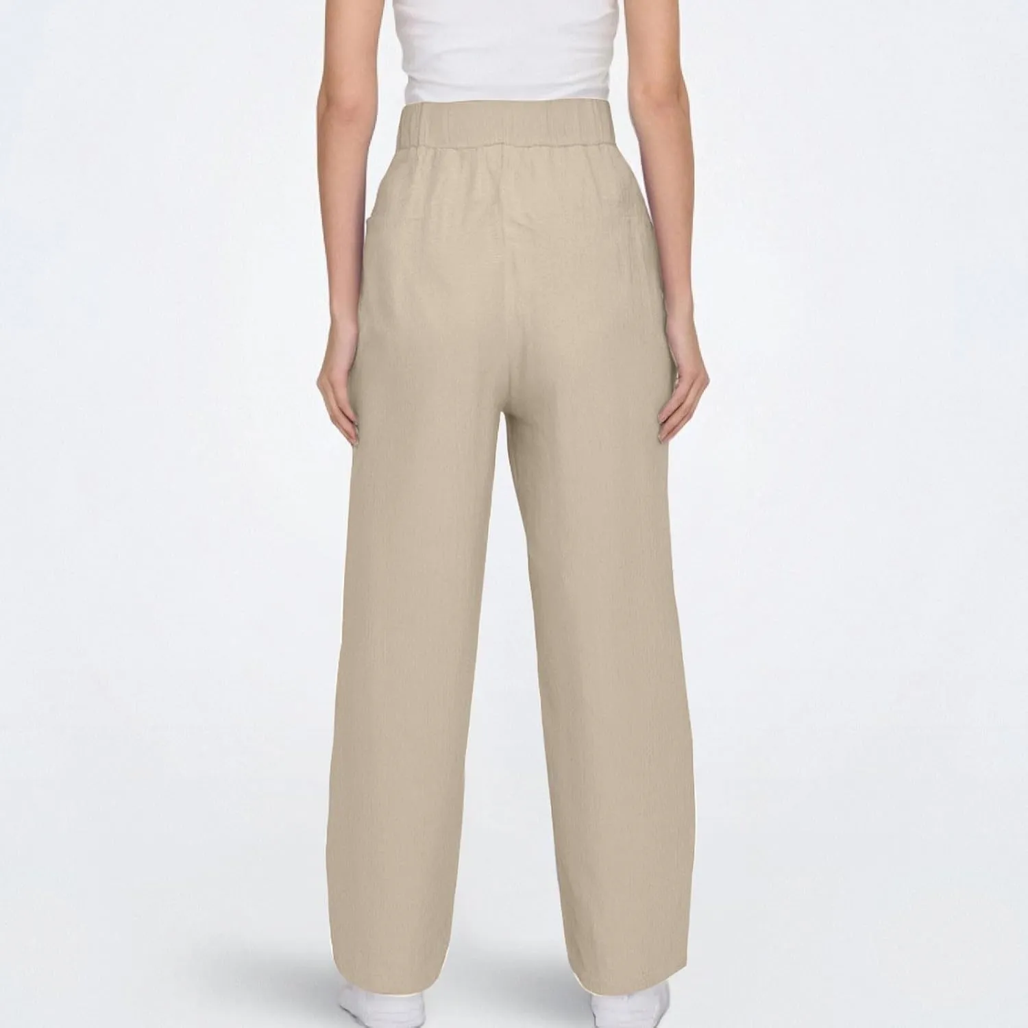 Womens Plus Size Linen Pants Summer High Waisted Wide Leg Pants Lightweight Baggy Boho Beach Lounge Trousers Pockets