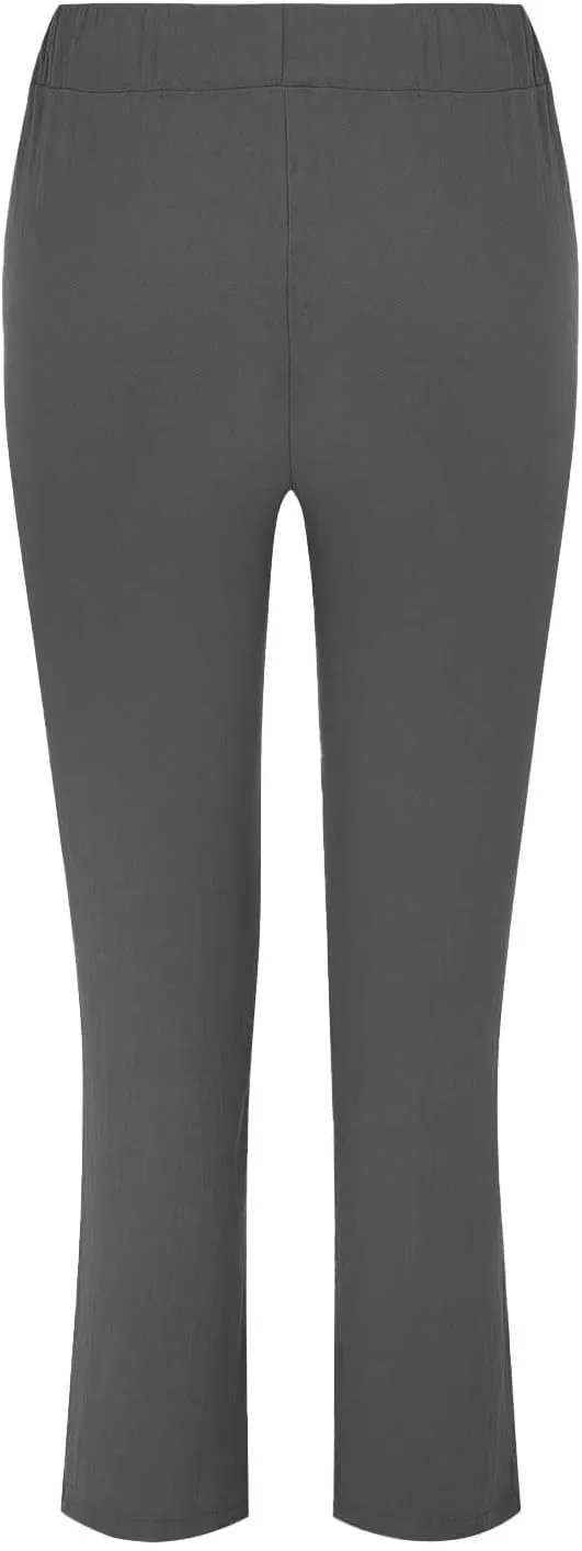 Womens Roll Up Straight Leg Linen Pants Casual Drawstring Elastic Waist Loose Slacks Lounge Petite Pants with Pockets