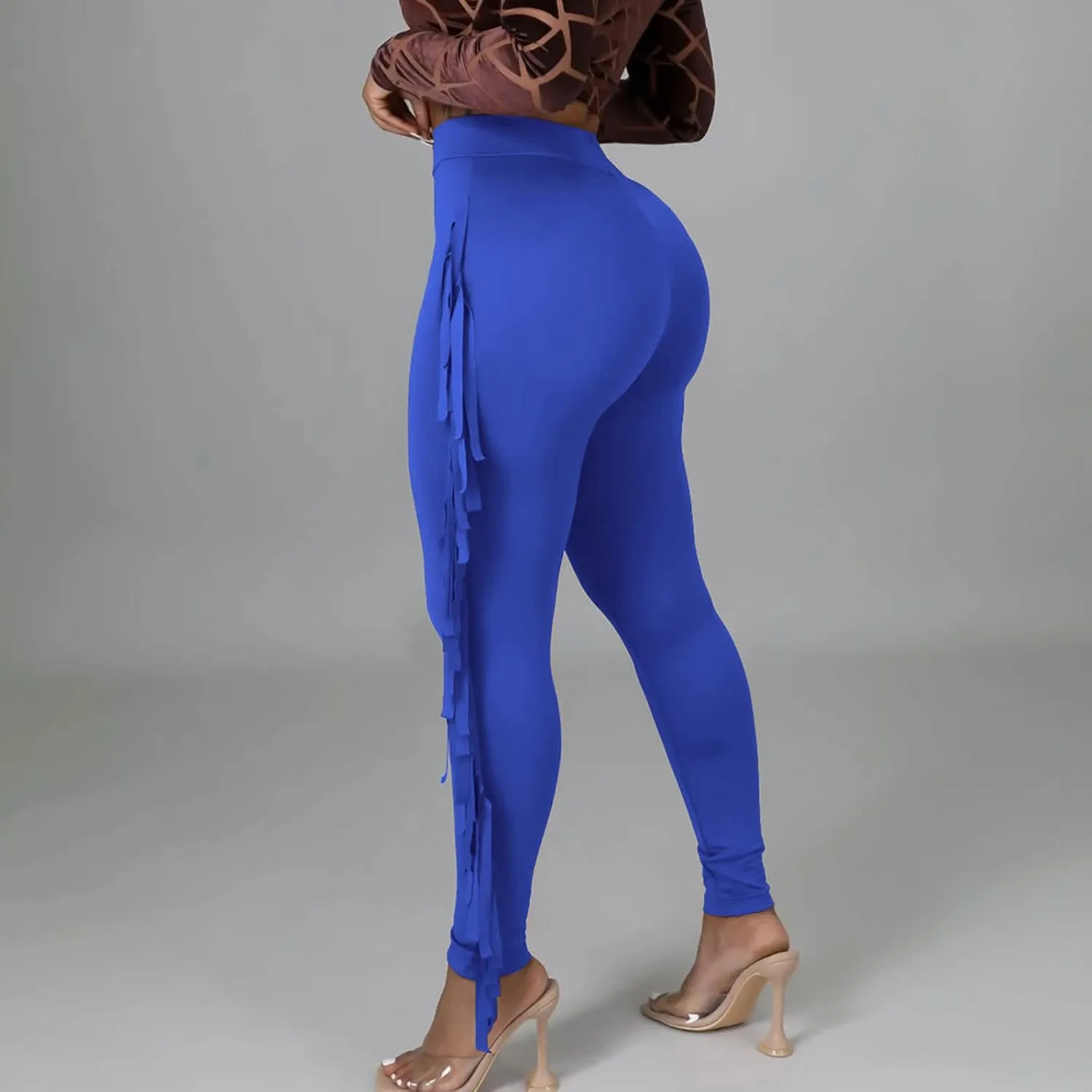 Womens Sexy Curvy Pants Fringed High Waist Skinny Slim Fit Trousers Tight Pants Trendy Casual Solid Long Trousers
