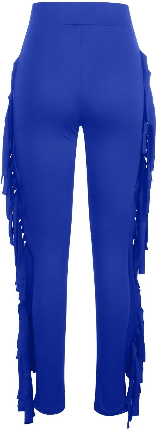 Womens Sexy Curvy Pants Fringed High Waist Skinny Slim Fit Trousers Tight Pants Trendy Casual Solid Long Trousers