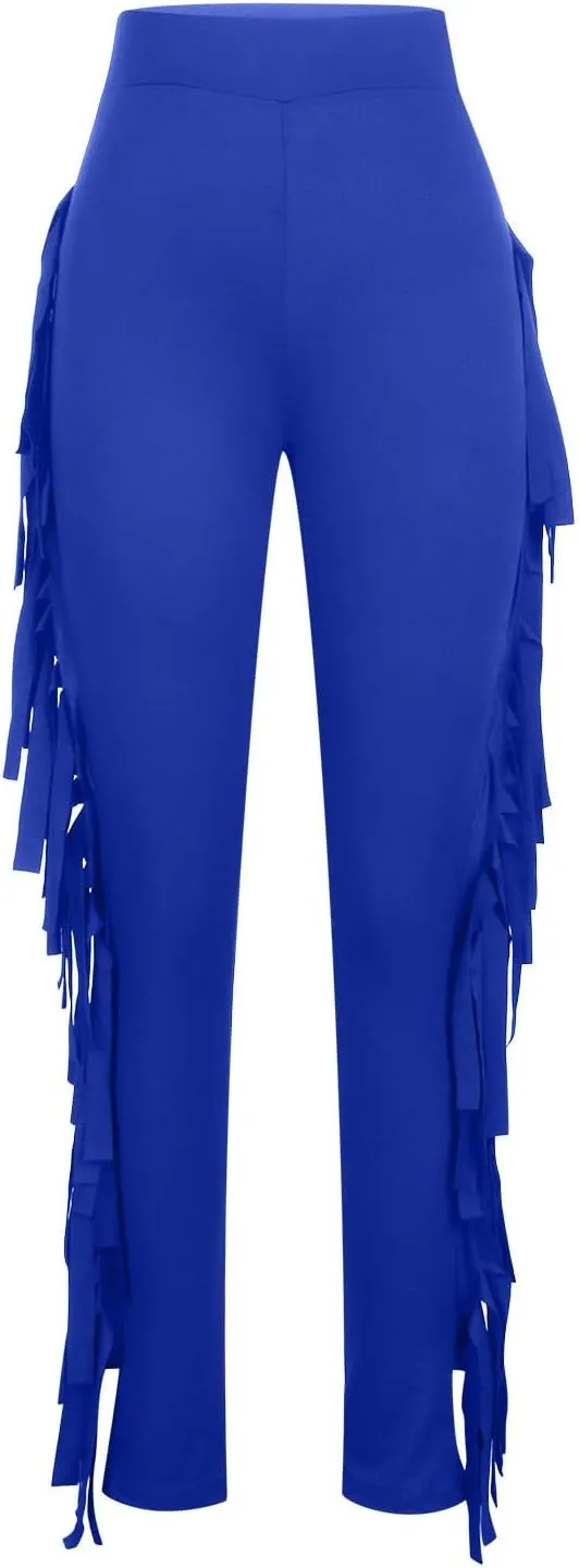 Womens Sexy Curvy Pants Fringed High Waist Skinny Slim Fit Trousers Tight Pants Trendy Casual Solid Long Trousers