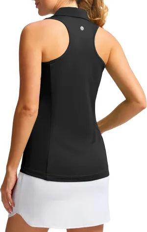 Women's Sleeveless Golf Shirt Zip Up Quick Dry Collared Tank Tops Racerback Tennis Athletic Polo Shirts for Women