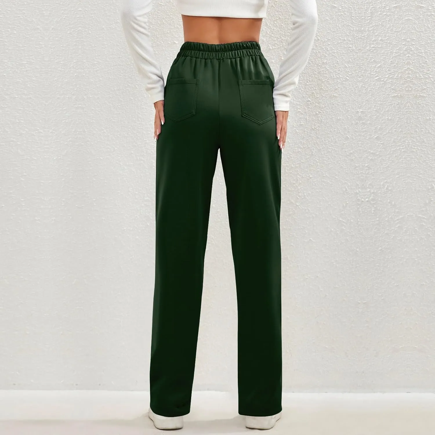 Women's Straight Leg Dress Pants Fahion 2024 High Waisted Button Down Stretchy Business Work Trousers with Pockets
