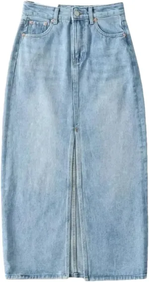 Women's Style High-Waisted Slimming Denim with Side Slit Vintage Skirt