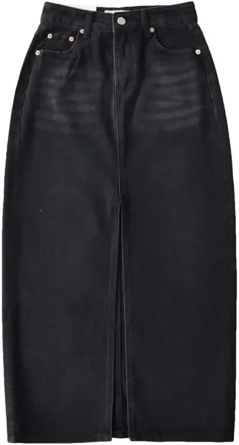 Women's Style High-Waisted Slimming Denim with Side Slit Vintage Skirt