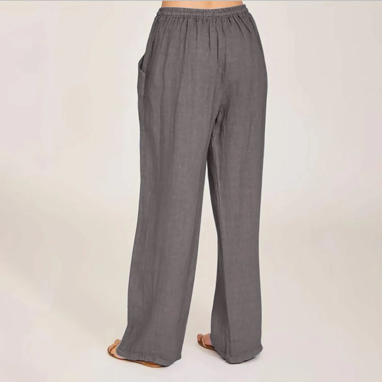 Womens Summer Cotton Linen Pants High Waist Drawstring Wide Leg Palazzo Pant 2025 Lightweight Comfy Lounge Trousers