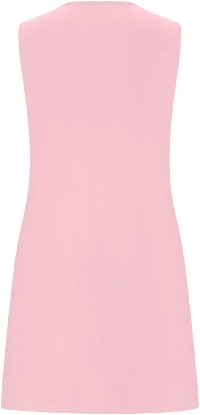 Women's Summer Sleeveless Mini Dress Casual Bow Crewneck Loose Fit A Line Tank Dresses Beach Sundress with Pockets