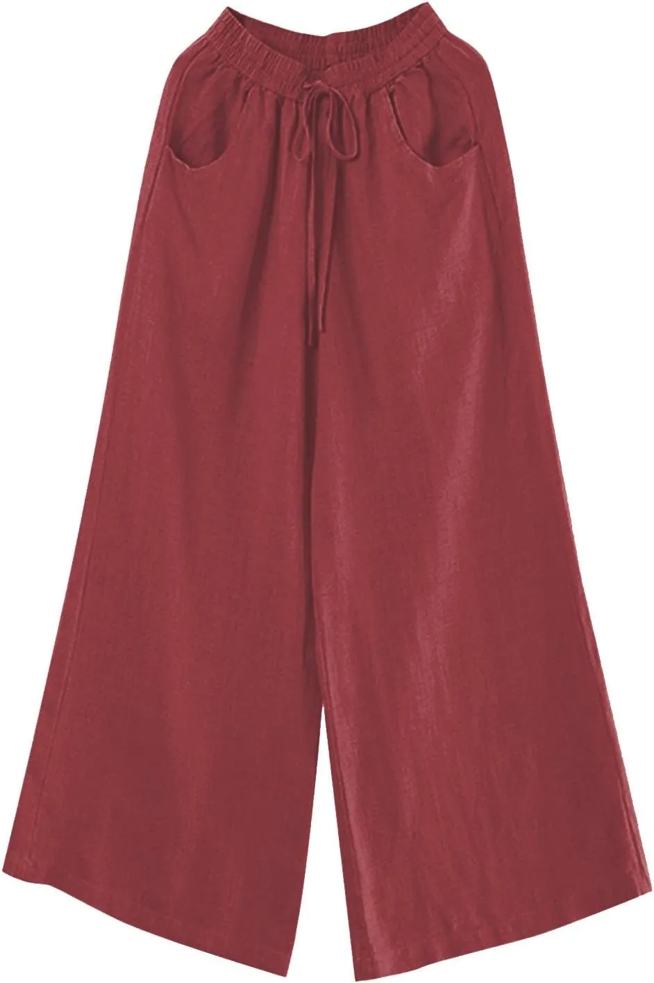 Womens Summer Wide Leg Pants High Waist Flowy Elastic Waist Lacing Plus Size Linen Palazzo Trousers Beach Vacation Yoga Pants