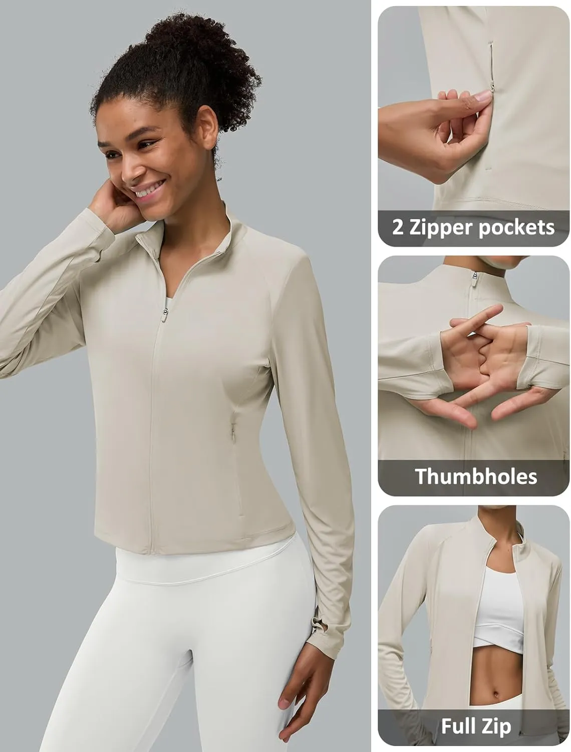 Women's UPF 50  Lightweight Athletic Jacket with Zip Pockets Sun Protection Full Zip Long Sleeve Shirts Hiking