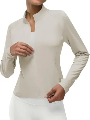 Women's UPF 50  Lightweight Athletic Jacket with Zip Pockets Sun Protection Full Zip Long Sleeve Shirts Hiking