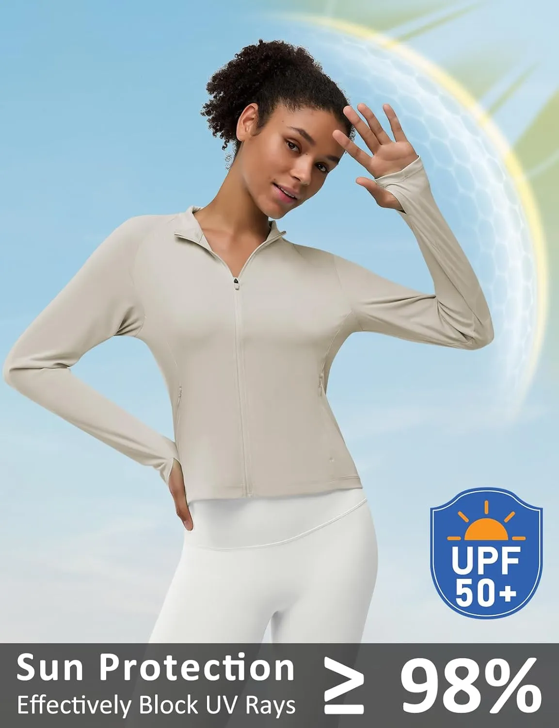 Women's UPF 50  Lightweight Athletic Jacket with Zip Pockets Sun Protection Full Zip Long Sleeve Shirts Hiking