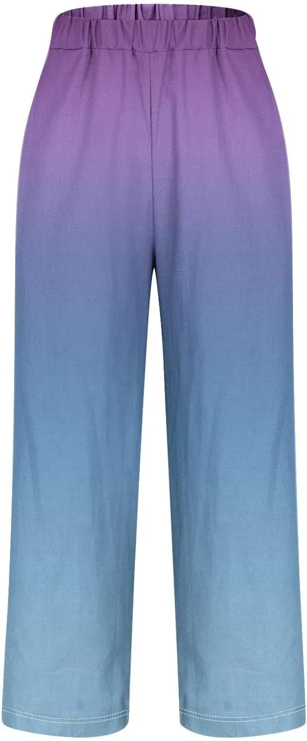 Womens Wide Leg Pants Loose Pocket Casual Cotton and Linen Pants High Waist Adjustable Knot Loose Casual Trousers