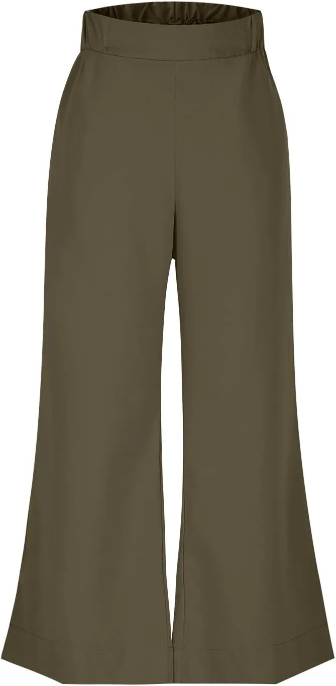 Women's Wide Leg Pants with Pockets High Waist Casual Linen Pants Plus Size Summer Comfy Pull on Straight Leg Trousers