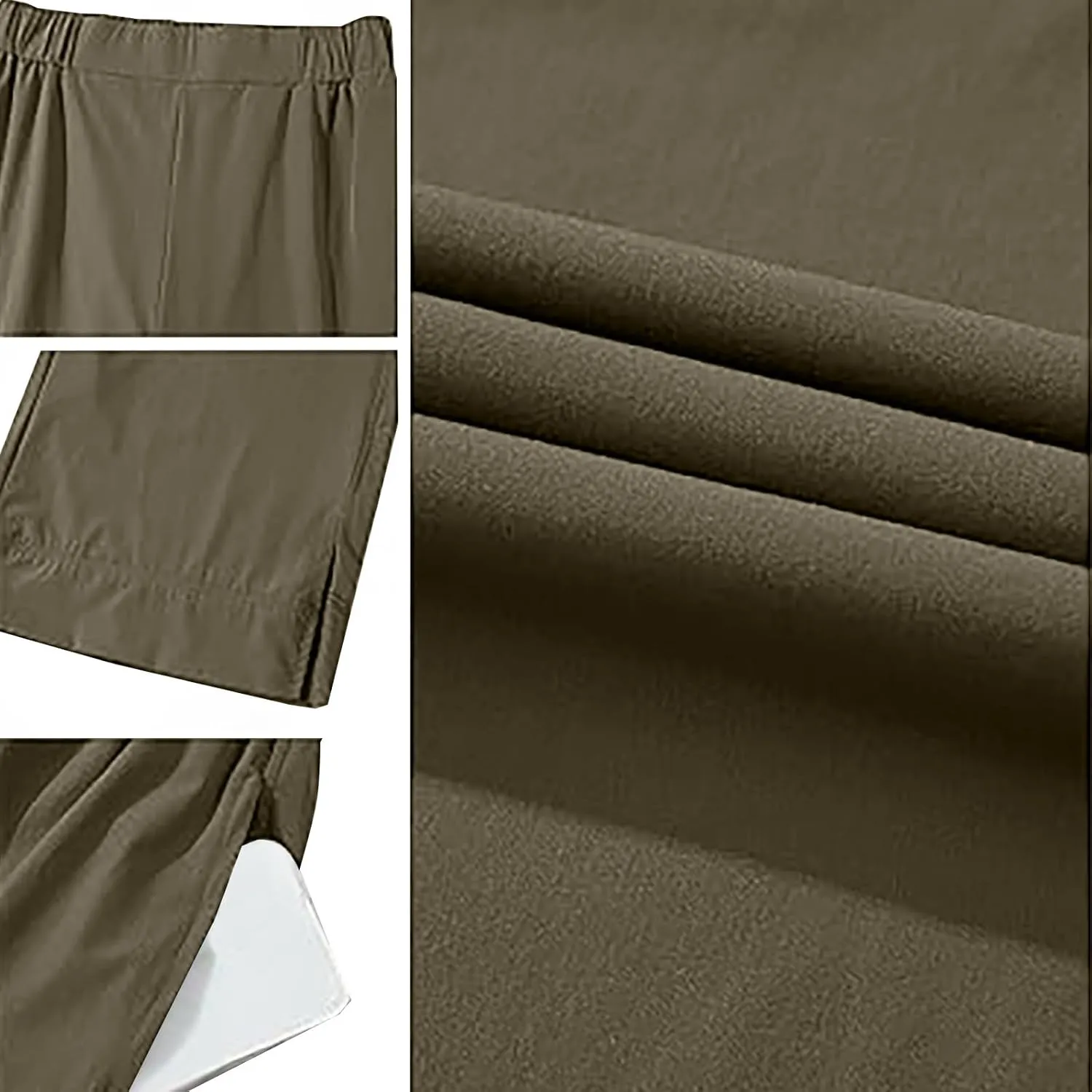 Women's Wide Leg Pants with Pockets High Waist Casual Linen Pants Plus Size Summer Comfy Pull on Straight Leg Trousers
