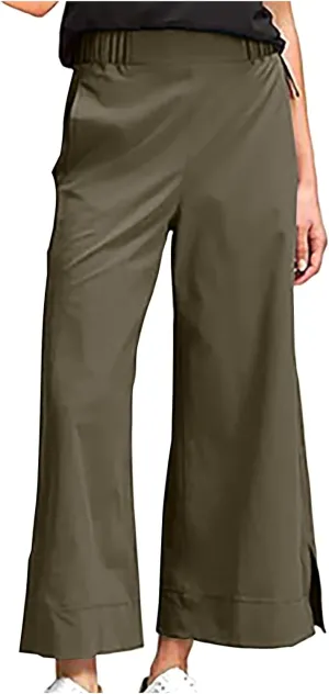 Women's Wide Leg Pants with Pockets High Waist Casual Linen Pants Plus Size Summer Comfy Pull on Straight Leg Trousers