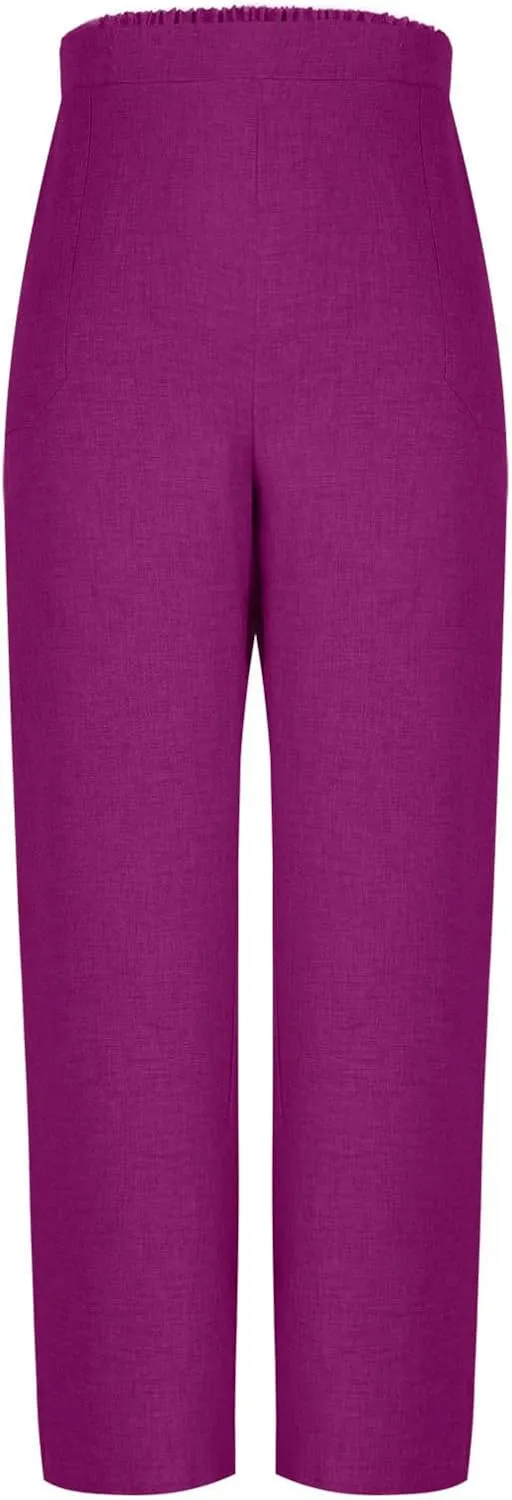 Women's Wide Leg Pants with Pockets Summer High Waisted Loose Linen Pants Plus Size Trendy Flowy Palazzo Trousers