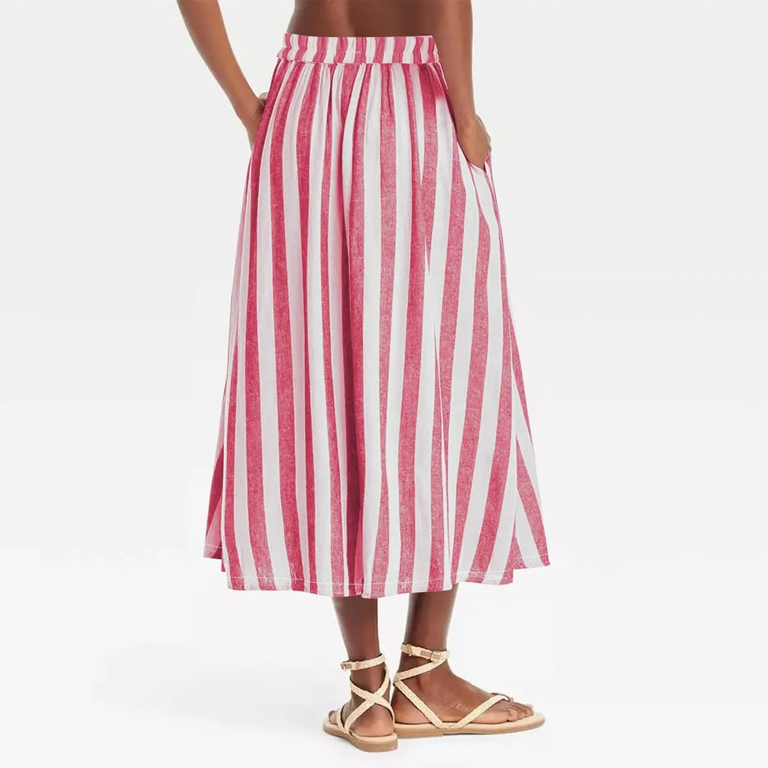 Xiaojmake Womens Wide Leg Palazzo Pants Linen Drawstring Cropped Trousers Y2K A Line Flowy Pants Striped High-Waist Culottes
