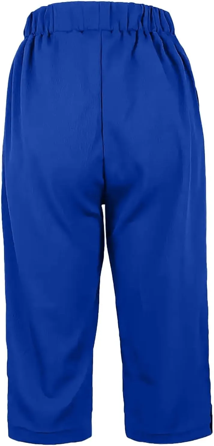 yardsong Capri Pants for Women Cotton Linen Summer Straight Wide Leg Capris Elastic Waist Cropped Trousers with Pockets