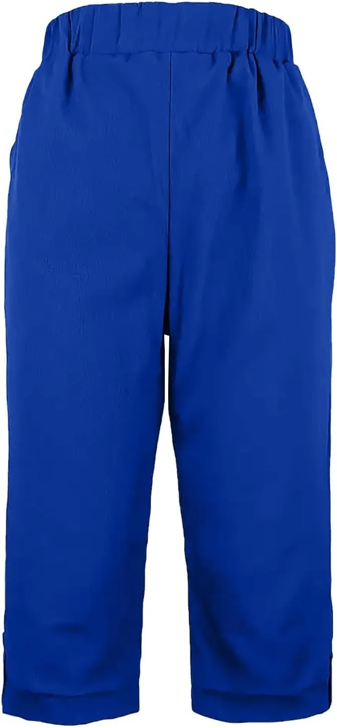 yardsong Capri Pants for Women Cotton Linen Summer Straight Wide Leg Capris Elastic Waist Cropped Trousers with Pockets