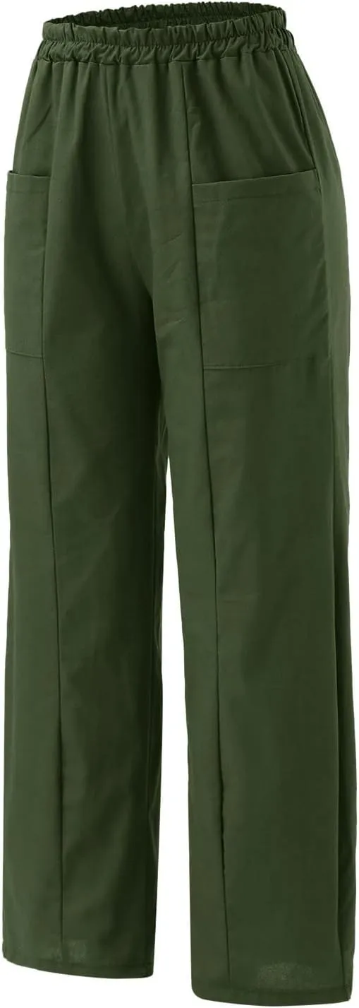 YOLAI Womens Cotton Linen Tapered Pant Elastic Waist Solid Color Harem Pant Summer Lightweight Wide Leg Trousers