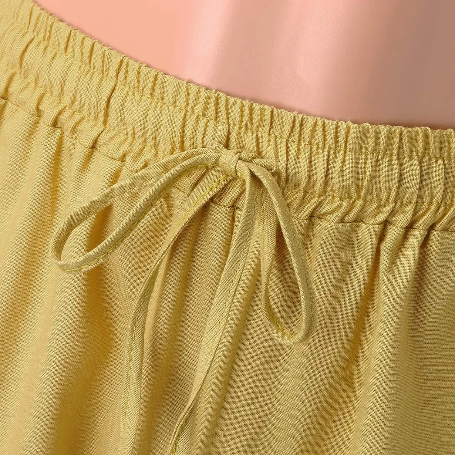 YOLAI Womens Summer Cotton Linen Trouser Casual Loose Wide Leg Pants Drawstring Long Palazzo Pants