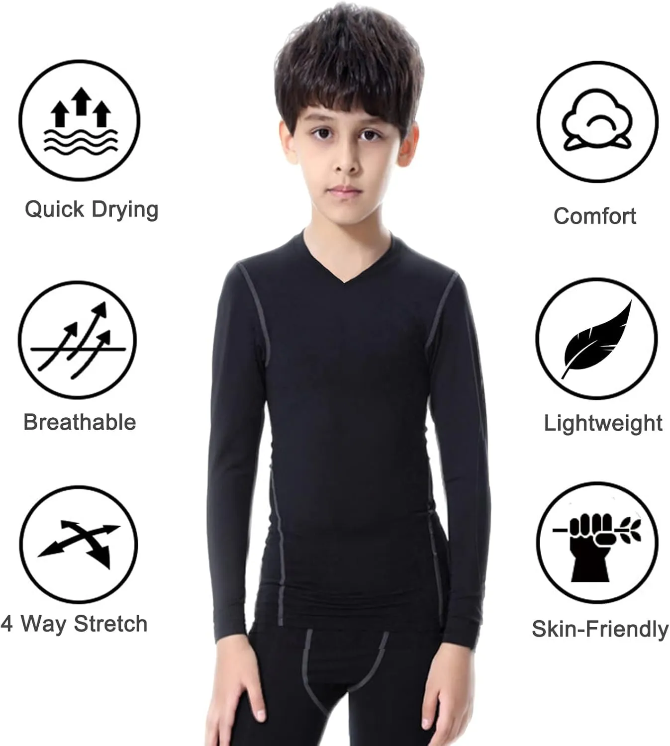 Youth Boys Compression Shirt Long Sleeve Athletic Football Undershirt Baseball Sun Shirts Quick Dry Sports Baselayer