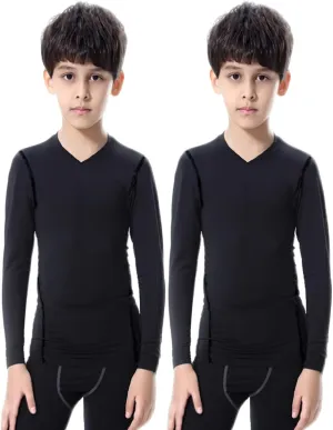 Youth Boys Compression Shirt Long Sleeve Athletic Football Undershirt Baseball Sun Shirts Quick Dry Sports Baselayer