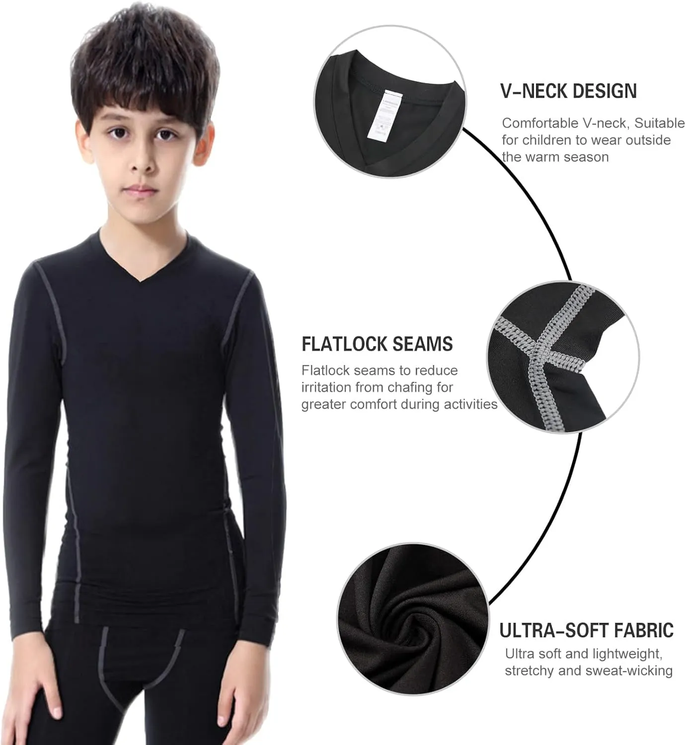 Youth Boys Compression Shirt Long Sleeve Athletic Football Undershirt Baseball Sun Shirts Quick Dry Sports Baselayer